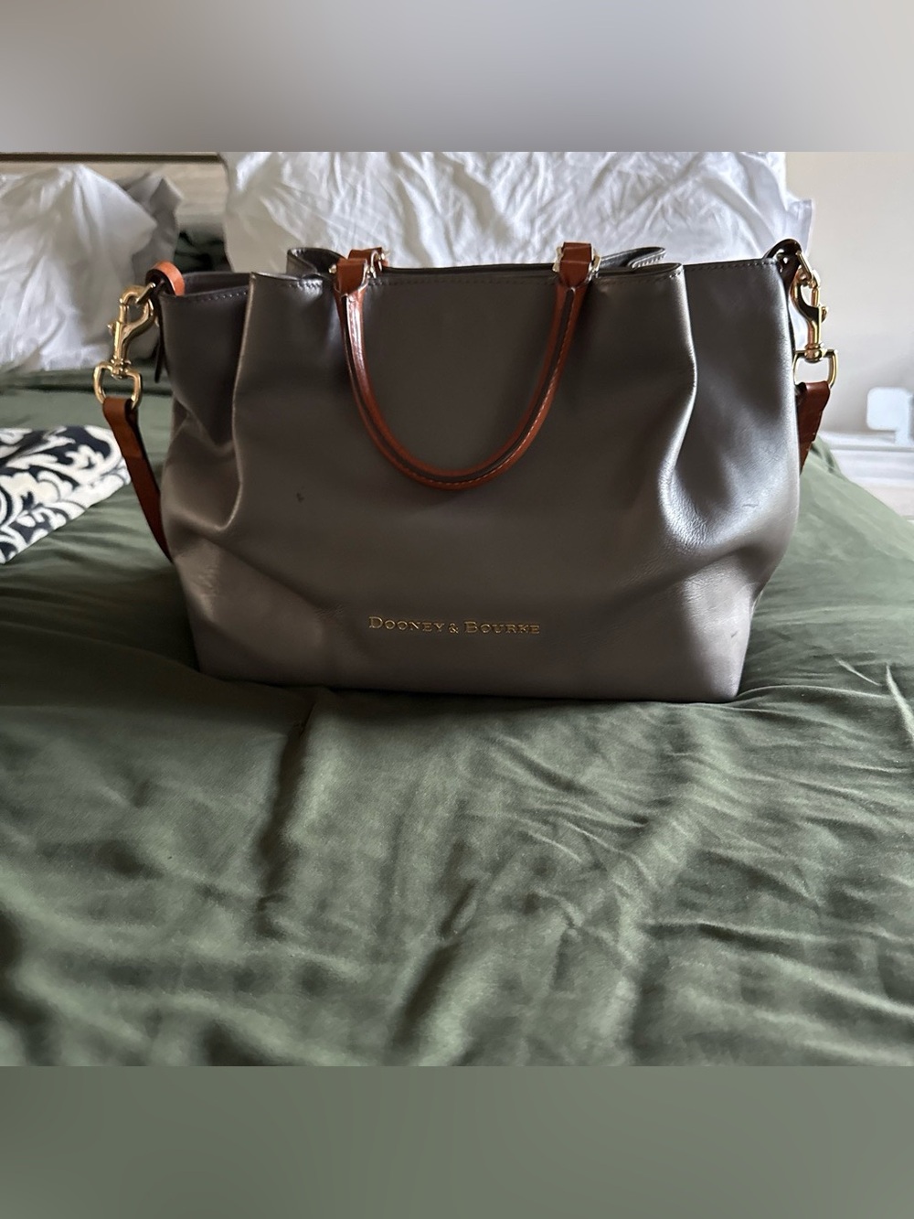 Dooney & Bourke Taupe Leather Tote with Contrast Handles
